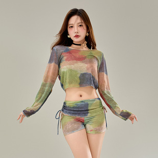High-end split skirt swimsuit women's conservative slim sunscreen long sleeve hot spring vacation three-piece swimsuit wholesale