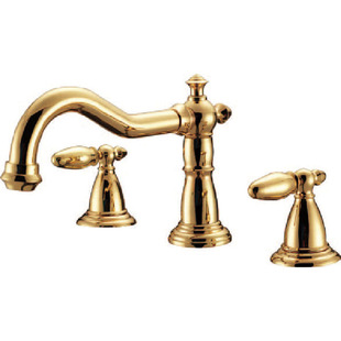 9WOR gold copper European-style double handle three-hole bathroom basin hot and cold faucet washbasin split faucet light luxury
