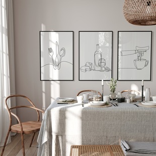 temu generation hair into the warehouse simple line wine bottle bread machine tableware kitchen restaurant canvas decorative painting core poster