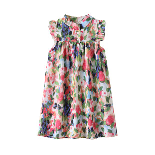 Girls' Summer dress 2025 New Arrival Girl Baby Floral Antique Style Skirt Korean Style Monet Garden Style Princess Skirt