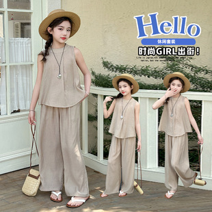 25 summer girls sleeveless suit cuhk children sweet loose tide fan pleated casual top wide leg pants wholesale