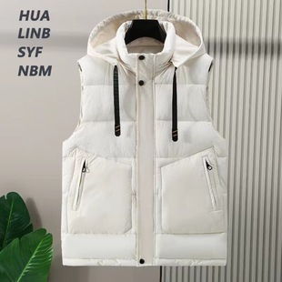 Autumn and Winter Hooded Vest Men's Cotton Outer Wear Vest Thickened Vest Student's National Style Casual Coat Solid Color Cotton Waistcoat