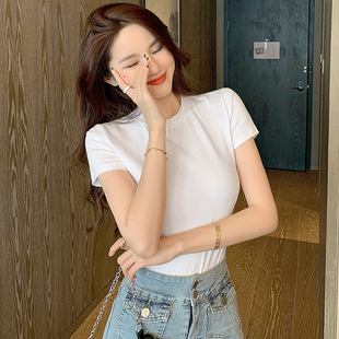 White T-shirt Women's Short-sleeved Half-high Collar Cotton T-shirt Instagram Trendy 2024 New Spring Tight Base Shirt Top