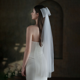 V849 Super Fairy stretch net bow bride veil white double-layer license wedding soft yarn travel headwear