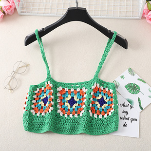Retro European and American style 2023 summer women's clothing fashionable all-match Bohemian handmade crocheted colorful hollow small sling