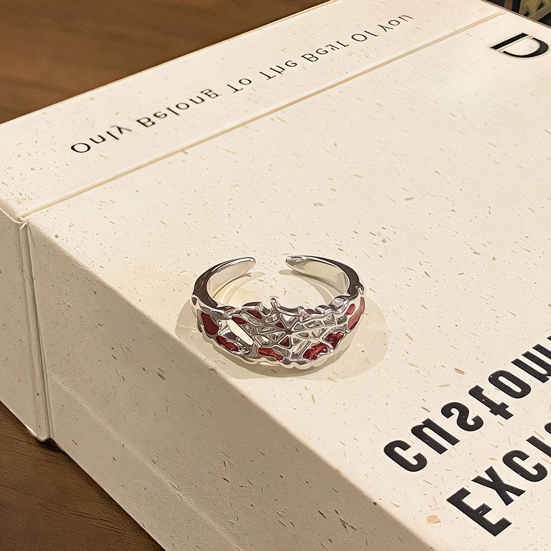 "Red Mark Twins" Gothic Subculture Lava Spider Web Ring Fashion Personality Entwined Snake Rings for Women