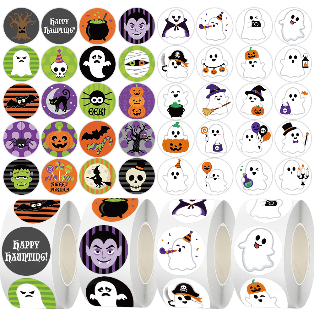 Cross-Border Original Halloween Cartoon Sticker Rolls, Holiday Journal Tape, Gift Box Toy Decoration, Sealing Stickers Wholesale