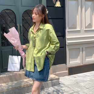 Mustard Green Shirt Ins Girl's Western Style White Matcha Green Top Design Sense Small Milk Green Shirt Trendy