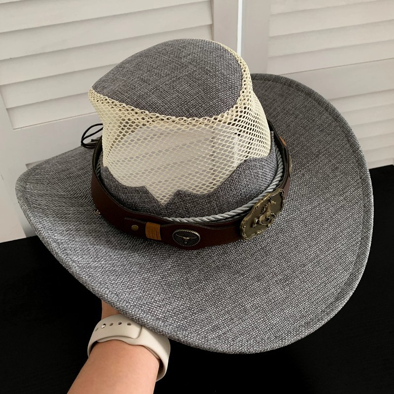 Ethnic Style Large Brim Hollow-Out Western Cowboy Hat for Women, Summer Travel in Western Sichuan, Breathable Sunshade and Sun Protection Hat