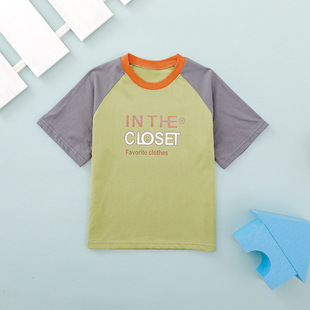 Boys' Raglan Short-Sleeved T-Shirt Summer Summer Wear Children's Wear Baby Children's Top Stitching T-Shirt Mid-Big Kids Boys' Trendy New