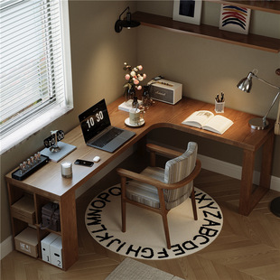 Strict selection of solid wood corner desk with cabinet window computer desk bedroom corner desk L-shaped semi-enclosed desk