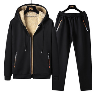 Winter fleece-lined Thickened Lamb Fleece Jacket Casual Sports suit Men's Fashionable Clothes Pants plus size Men's Suit
