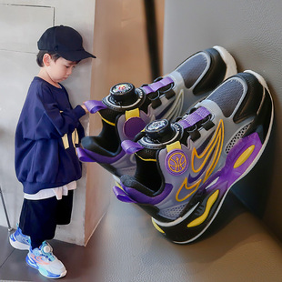 Boys Shoes Spring 2025 New Rotating Button Children's Sports Torre Shoes Big Boys Soft Sole Spring and Autumn
