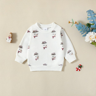 2023 new autumn children's suit baby snowman cartoon printed pullover sweater sweatpants two-piece set