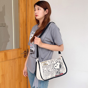 New Ins Style All-match Japanese Style Cartoon Canvas Bag Women's Large Capacity Shoulder Bag Student Class Crossbody Bag