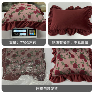 Ruffled Pillow Sofa High-end Sense with Pillow Core Rose Retro High-value Wedding Bed Sleeping Pillow Case