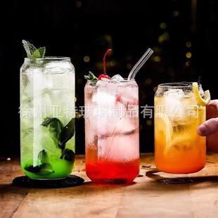 Coke cup net red high color value water cup high temperature resistant coffee beverage transparent cans shape glass wholesale