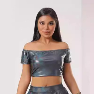 Bright Leather Tight Sexy Strapless Women's Solid Color Top Distinctive Vest Nightclub Metallic Lacquered Leather Vest Fashionable Sexy