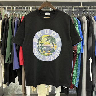 American Street Fashion Brand RH Retro Classic Car Racing Printed Round Neck Loose Short Sleeve Cotton Men's and Women's Couples T-Shirt
