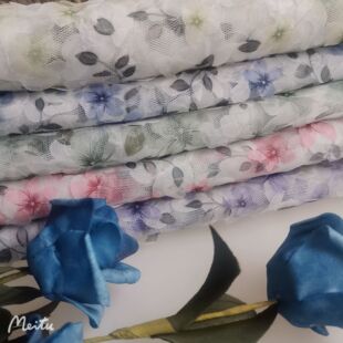 New hot sale ~ sweet style 40A mesh chiffon cut large flower crocheted small floral printed skirt fabric