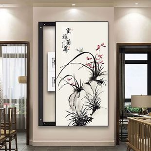 Chinese meter box decorative painting large size landscape painting vertical aluminum alloy picture frame electric box hanging picture crystal porcelain painting wholesale
