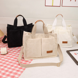 Tote bag women's large capacity fashion corduroy shoulder bag casual retro simple handbag messenger bag commuter bag