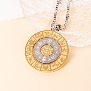 Chinese Style Zodiac Eight Diagrams Transporter Pendant Necklace Rotatable Retro Guofeng Pendant Necklace