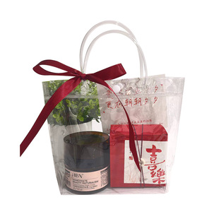 pvc transparent tote bag custom plastic hand gift packaging bag cocktail stall gift bag snap button wholesale