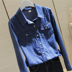 2024 Spring and Autumn New Korean style slimming Denim shirt coat women's long sleeve all-match slim fit shirt bottoming top