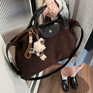 Korean Style Frosted Large-Capacity Handbag 2024 New Trendy Retro Crossbody Briefcase Commuter Shoulder Bag