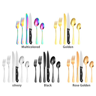 Cross-border Hot Selling Stainless Steel Tableware Knife, Fork and Spoon suit 24 Piece Set Western Steak Hotel Titanium Plated Black Knife, Fork and Spoon