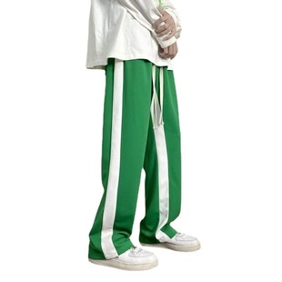 Striped Color Matching Casual Pants Men's Spring and Autumn New Arrival Hong Kong Style ins Fashionable Brand Loose Sports Drape Straight Leg Pants