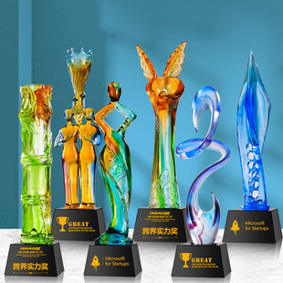 Factory Direct gift Dragon glaze trophy blue crystal tripod colorful medal celebration souvenir