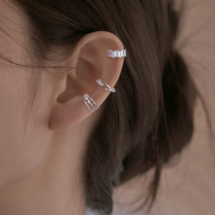 Zircon double-layer ear clip without ear hole clip square flash drill cross chain false earrings ruffian handsome four mans star ear bone clip female