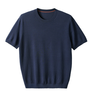 2024 Summer Mulberry Silk All-match Light Mature Casual Short-sleeved T-shirt Lyocell Cool Crewneck Knitted T-shirt for Men