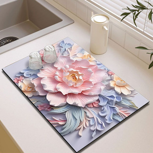 Cross-border Explosions Household Diatom Mud Drying Mat Table Top Quick-drying Wear-resistant Mat 3D Flower Kitchen Absorbent Mat