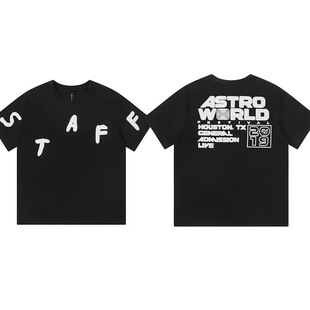 Travis Scott Трансграничная нишевые марки с короткими рукавами TS Американская ретро высокая улица прилив свободная мужская футболка