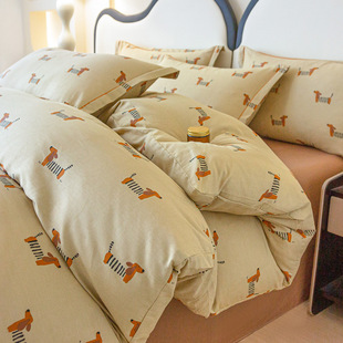 Princess ins wind | dachshund dog cotton bed four-piece student quilt cover sheet three-piece cotton single quilt cover