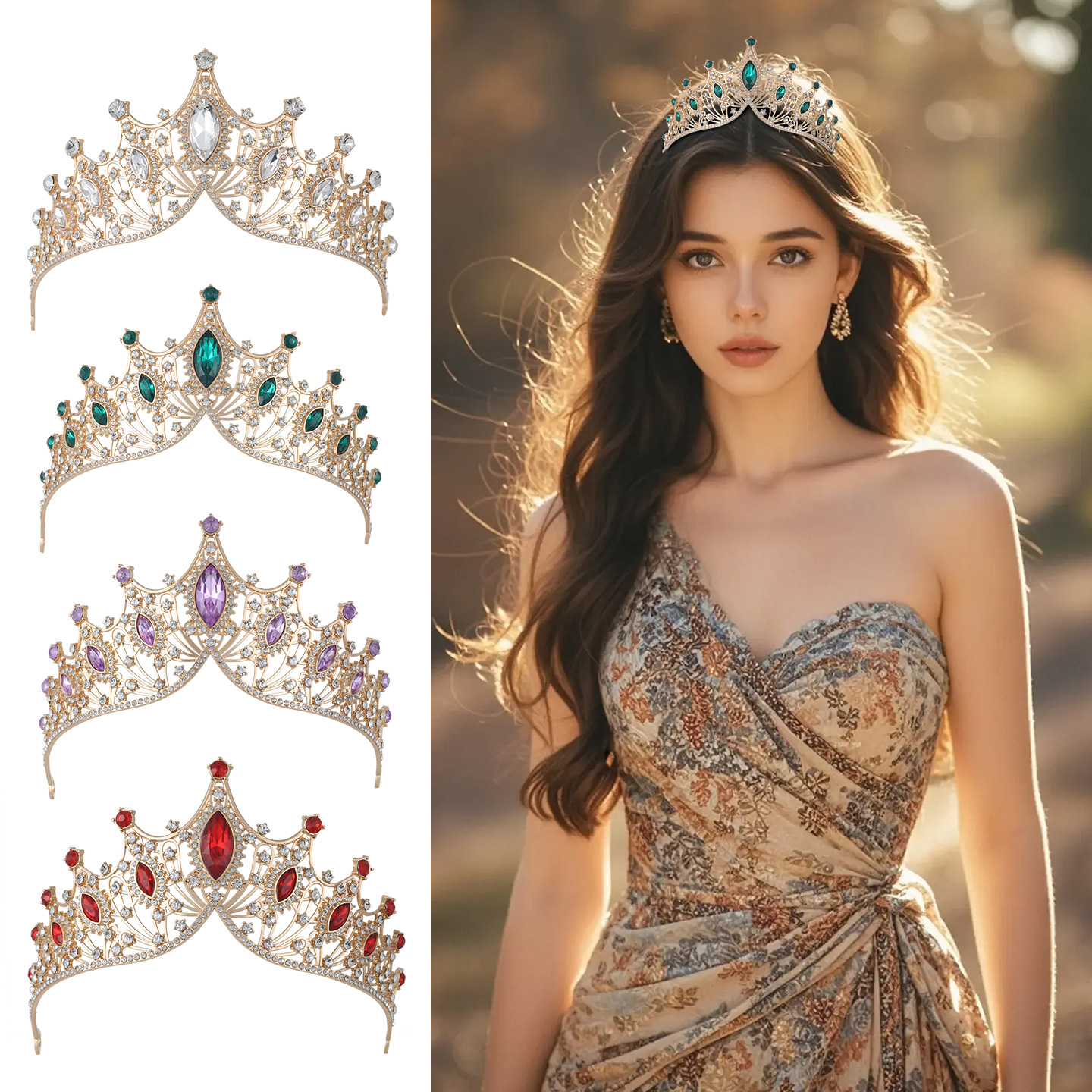 Classic European and American Retro Bridal Headwear, Luxurious Baroque Crystal-Encrusted Birthday Wedding Bridal Hair Accessories Crown