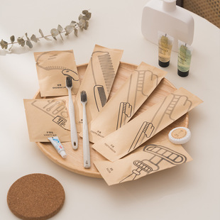Kraft paper bag disposable wash suit hotel home toothbrush with toothpaste hotel supplies LOGO wholesale