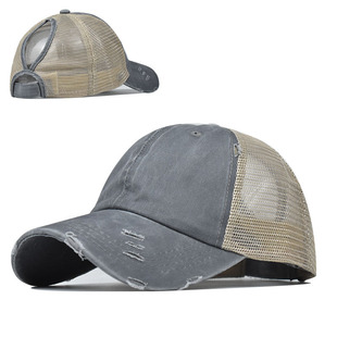 Washed baseball cap horsetail net cap foreign trade European and American tide curved brim cap spring and summer women's outdoor sports breathable sun hat
