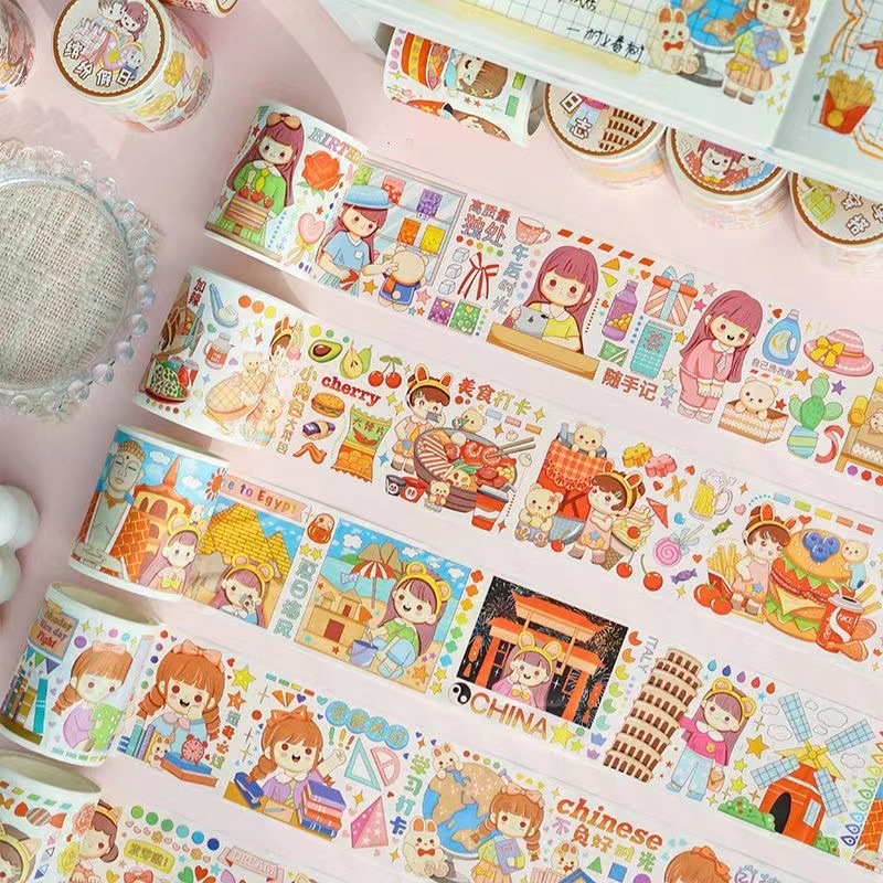 Net red food classics hand account tape cute cartoon children's hand account stickers whole roll and paper tape stickers wholesale
