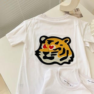 Tiger Parent-child Dress 2024 New Summer Dress Family of Three or Four Fried Street Family Dress Short Sleeve Mother-daughter Mother-child T-shirt