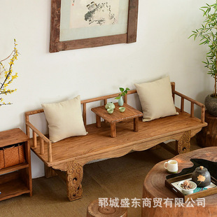 Zen Old Elm Rohan Кровать Старая Дверная панель Длинное кресло Косметическая кровать из цельного дерева Императорская кровать для наложницы Маленькая квартира Диван-кровать