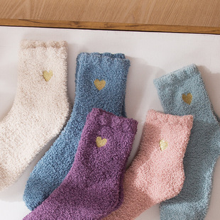 Winter embroidery love half side velvet padded coral velvet socks 8 color bubble mouth women's socks