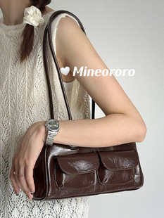 South Korea New Bowling Bag Handbag Niche Underarm Retro Large Capacity Small Pocket Design Bag for Women