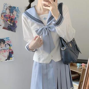 [Linglan Private] School Uniform Japanese Style Sailor Suit White Short Versatile Plaid Skirt Preppy Style Sweet Skirt