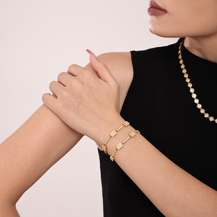 Sugar European and American fashion long square inlaid zircon bracelet women stainless steel plated 18K gold color jewelry wholesale