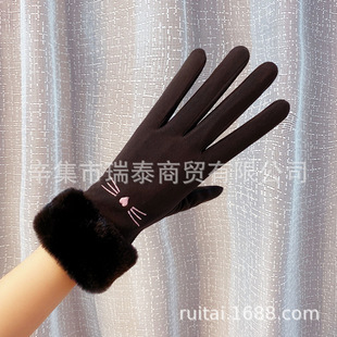 Gloves Winter Women's Ins Riding Warm Cold-proof fleece-lined Tram Windproof Suede Autumn and Winter Korean-style Cute