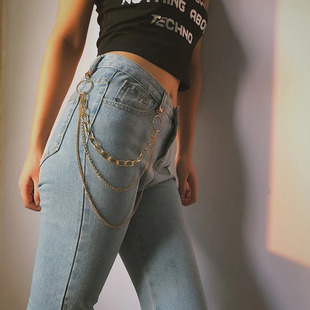 European and American popular hip hop punk metal ring pants chain stage performance waist chain jeans pants chain accessories pendant